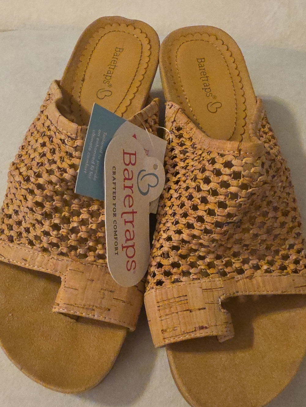 BARETRAPS Sz 9W, Tan Wedge Mesh Top Sandals W/ Cork Bottom. NWT,